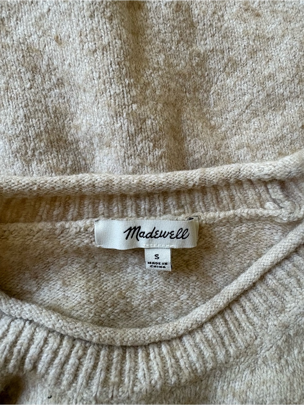 Madewell Beige Floral Sleeves Knit Crewneck Sweater Women’s SMALL - Picture 6 of 7